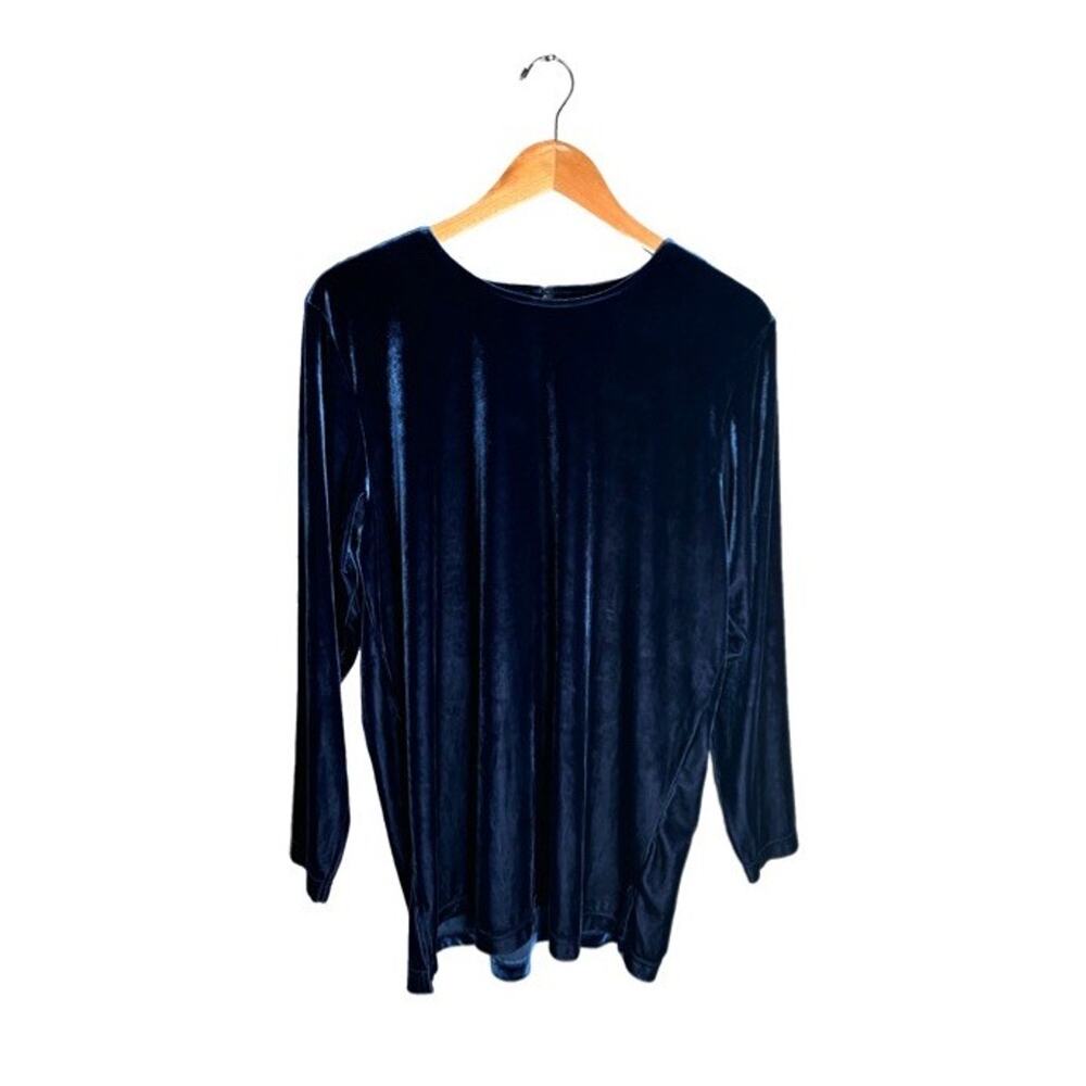 Denim&Co Velvet Tunic Size Large Blue Vintage Fall Winter Long Sleeves 90s